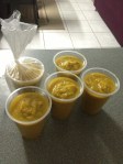 The cups are easy to rip away from the frozen soup, as you need, and are a perfect serving size.